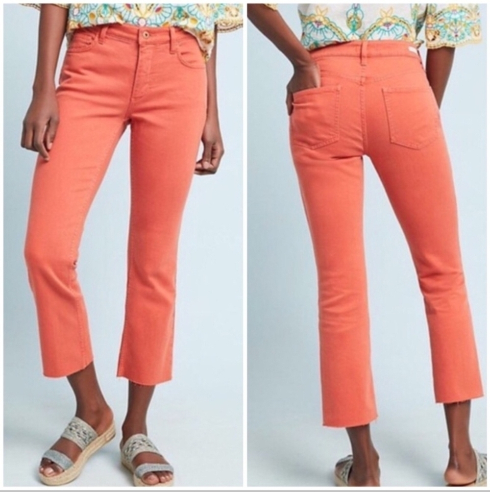 Pilcro & the Letterpress x Anthro High Rise Crop Bootcut Jeans, Size 29, Orange